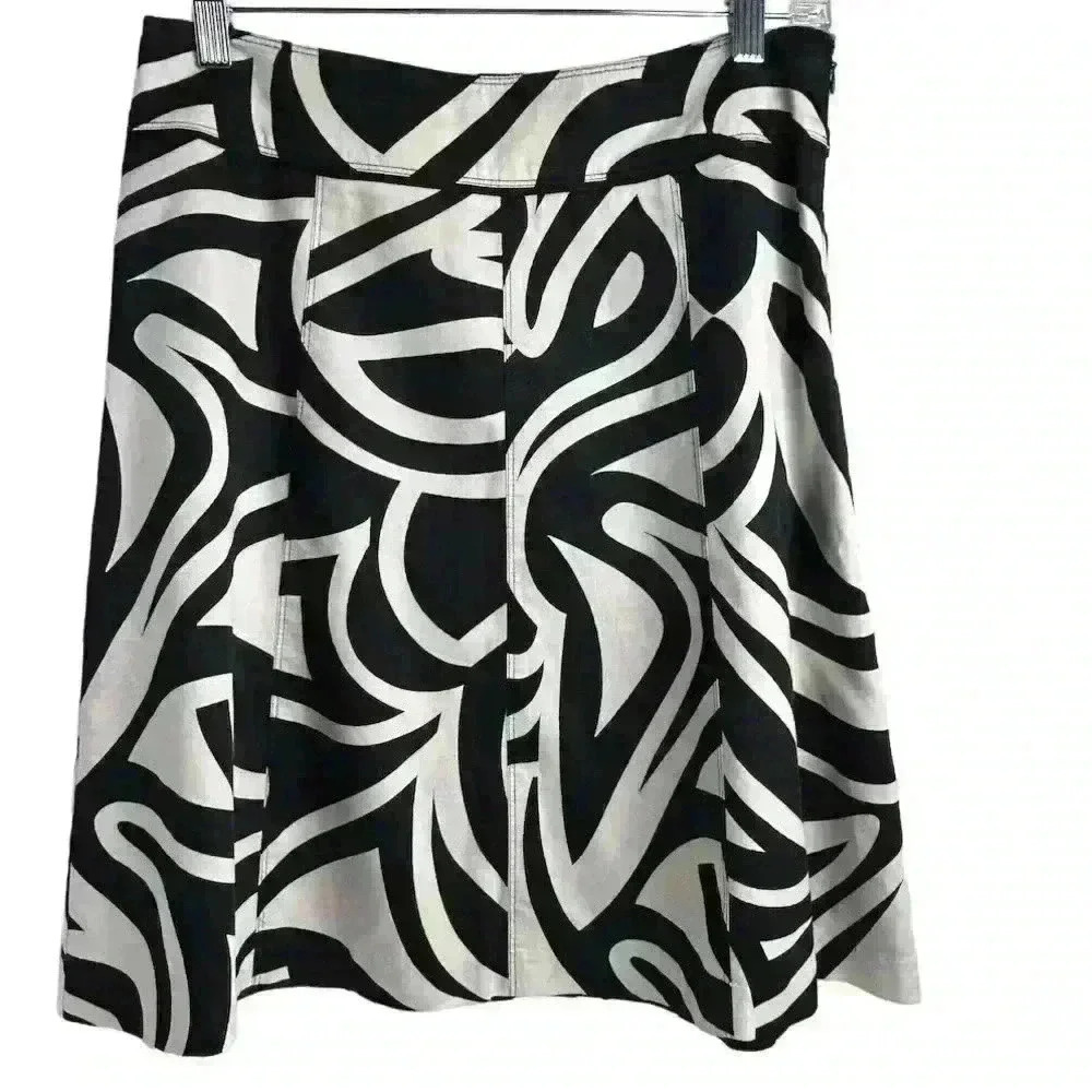 Ann Taylor Women's Geometric Skirt Black White Waist 29